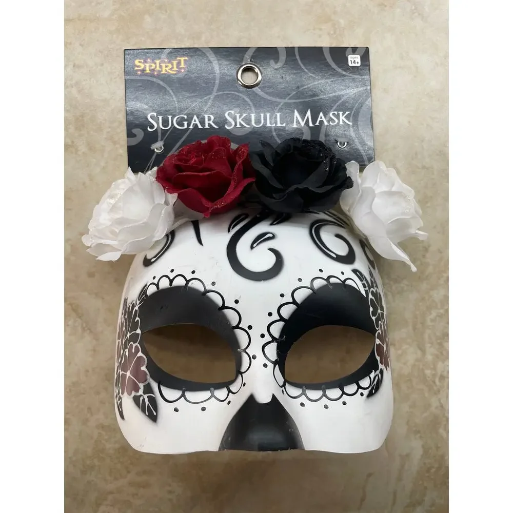 Spirit Halloween Sugar Skull Mask Floral Day of the Dead Costume NWT - Picture 3 of 8